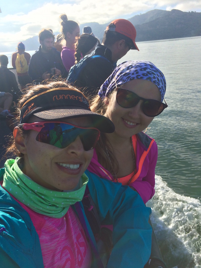 Happy runners on the ferry! Nathalia & I
