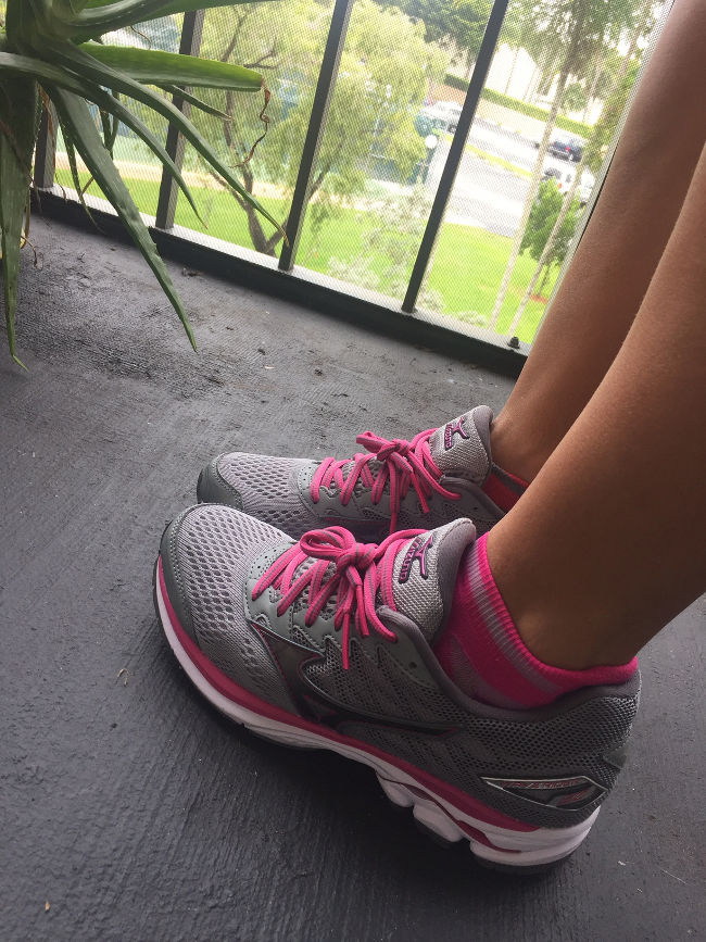 Silver and gray running shoes go with everything